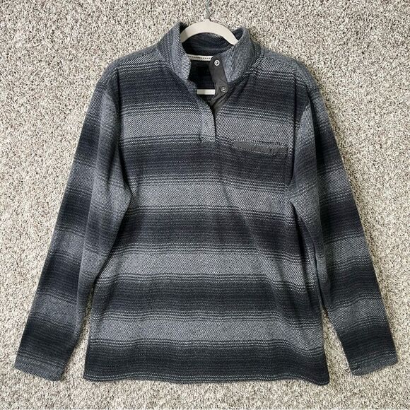 Dakota Grizzly Pullover Men’s Medium Axle Dark Iron Gray Striped Fleece Shirt - Picture 1 of 4